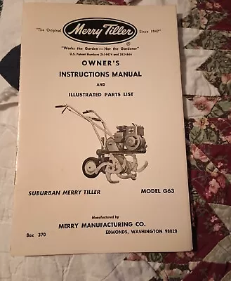 Owner's 1947Instruct & Illustrated Parts Manual Merry Tiller Suburban Model G63  • $6