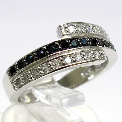 Fancy Black White Micro Pave 925 Sterling Silver Ring Size 5-10 • $21.99