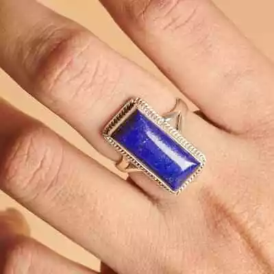 Lapis Lazuli Ring 925 Sterling Silver Rectangle Gemstone Gift All Size MO5320 • $11.81