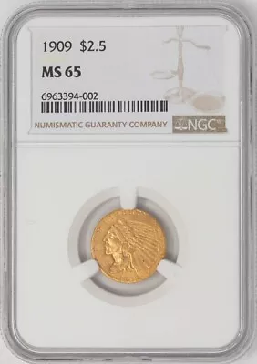 1909 $2 1/2 Gold Indian $2.5 MS65 NGC 948553-2 • $6100