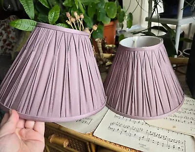 Vintage Laura Ashley Pair Pencil Pleat Silk Lilac Mauve Lampshades 30 Cm • £34.99