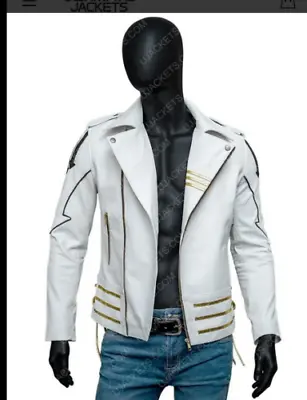 $46 • Buy Freddie Mercury White Men's Concert Leather Jacket/