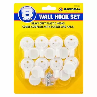 8 X Plastic Hard Wall Picture Hooks Frame Photos Mirror Hanging Hook White • £3.49