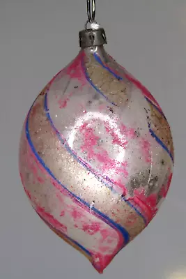 Antique Vintage Blown Glass Striped Color Teardrop Christmas Ornament Germany • $12