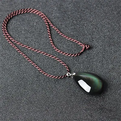 Natural Rainbow Obsidian Waterdrop Pendant Women Men Lucky Necklace Jewelry Gift • $5.19