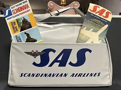 Vtg 1960’s SAS Scandinavian Airlines Vinyl Carry On Stewardess Bag Brochure • $49.95