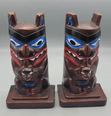 Totem Poles Alaskan Craft 7  Tall Figurine Vintage Resin Totem Pole Bookends • $24.95