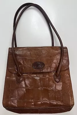 Vintage Mulberry Croc Tote Brown Leather Double Handle Flap Shoulder Bag 820223 • $125