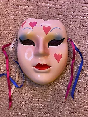 Vintage 80’s Porcelain/Ceramic Hanging Wall Mask With Hearts • $25