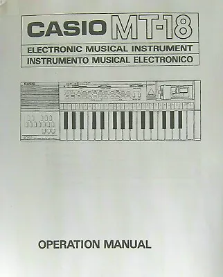 Owner's Manual Booklet For The Casiotone Casio MT-18 ROM Pack Keyboard MT18. • $27.33