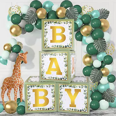 Baby Shower Decorations Girl Boy Sage Green Baby Boxes 4 PCS With Golden Letter • $33.87
