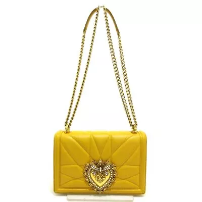 Auth DOLCE&GABBANA Devotion Bag Medium Yellow Nappa Leather Women's Shoulder Bag • $592