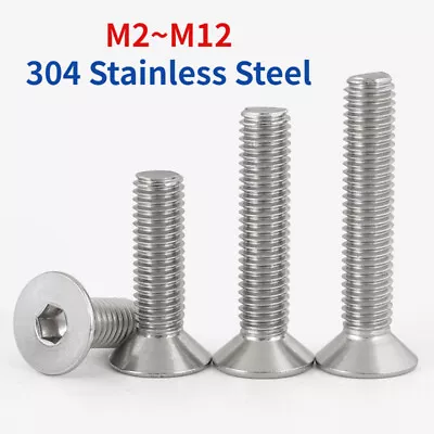 304 Stainless Steel Hex Socket Countersunk Flat Head Screws M2-M12 • $1.40