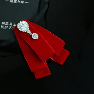 Men Velvet Pre-Tied Crystal Neck Bow Tie Necktie Charm Collar Wedding Party Prom • $12.89