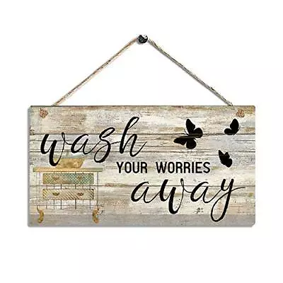 Bathroom Picture Wall Decor Printed Wood Plaque Sign Wash Your Worries Away Bath • $14.67