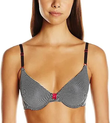 Maidenform Bra One Fab Fit Demi Tailored T-Shirt Stripe Black/W 07959 Sz.34A34C • $26.60