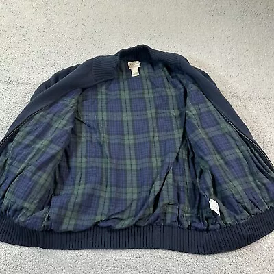 Vintage LL Bean Knit Sweater Flannel Lining Full Zip Navy Blue Mens Size L-Reg • $50