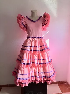 Waist 28.7  Vintage Pink Flamenco Dress Girls Kids Spanish Gypsy Costume • $149