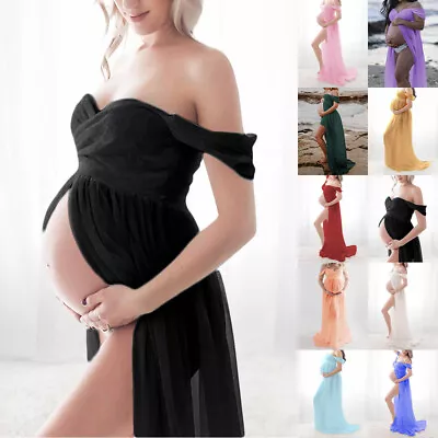 Pregnant Women Off Shoulder Maxi Dress Photo Shoot Photography Maternity Gown US • $26.59