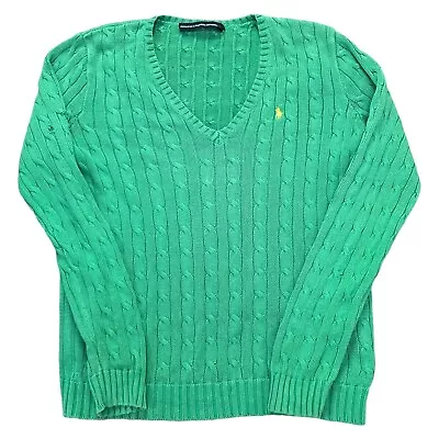 Ralph Lauren Sport Cable Knit Jumper V-Neck Regular Sweater Womens Large • £14.99