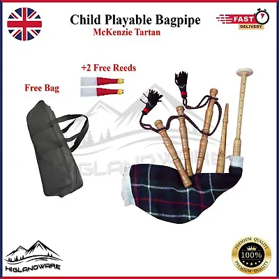 McKenzie Tartan Child's Toy Playable Bagpipe Highland Bagpipes For Kids W/ BAG • £170.95