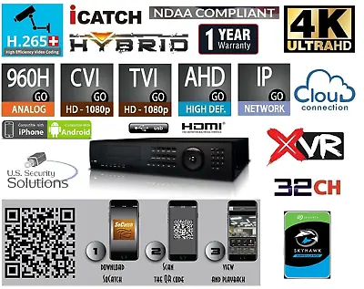 32 Channels H.265+ 4K Ultra HD Hybrid Surveillance DVR/NVR 7 In 1 IP/Cloud/P2P • $1499.99