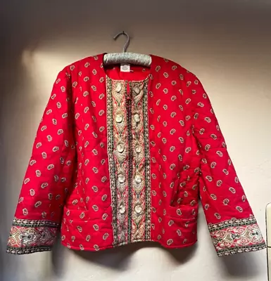 Vintage Vera Bradley Indiana Large Zip Up Quilted Blazer Jacket Red Paisley • $42.72