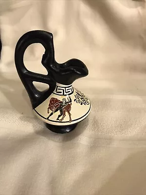 Greek Black Jug/ Vase Hand Made In Greece Used 6 1/2” Tall Warrior Unique Shape • $11