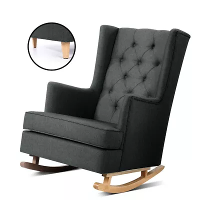 Artiss Rocking Armchair Feeding Chair Fabric Armchairs Lounge Recliner Charcoal • $299.95