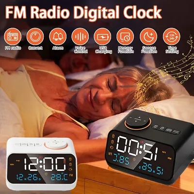 $39.99 • Buy Digital LED Alarm Clock FM Radio Dual Alarm Temperature Humidity Snooze Dimmer