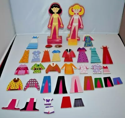 2 Melissa And Doug Wooden Magnetic Dress Up Figures Girls Clothes -LOT C • $8.55