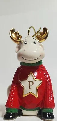$30 • Buy CHRISTMAS!!~Adorable Lenox Monogram Moose  P  Porcelain Ornament 2019~Pre-Owned