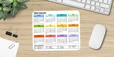 2024 Calendar Mouse Pad 9.5 X8  Non Slip Rubber Bottom Large Computer Holidays • $9.75