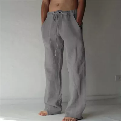 Casual Men's Cotton Linen Pants Drawstring Trousers Comfort Loose Wide Leg Pant • $14.87