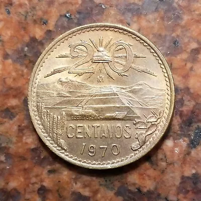 1970 Mexico 20 Centavos Coin - Unc - Original Patina - #b1981 • $4.99