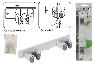 Wall Mounted Tool Holder White Garage Organiser Storage Rack 2 Grips 1 Hook • £5.65