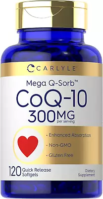 Coq10 300Mg | 120 Softgels | Mega Q-Sorb Coenzyme Q-10 | With Black Pepper Extra • $79.99