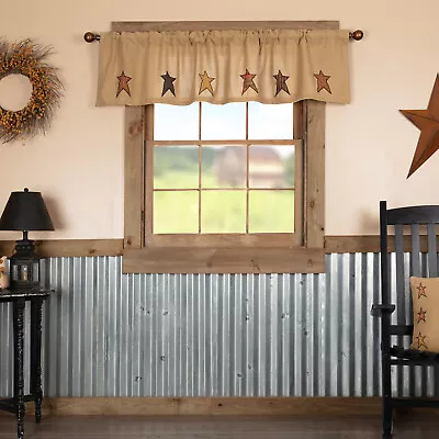 VHC Brands Primitive 16 X72  Stars Valance Tan Rod Kitchen Window Curtains • $22.91