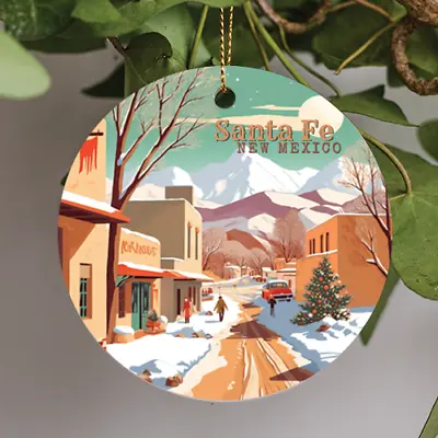 Santa Fe New Mexico Canyons In The Winter Retro Christmas Ceramic Ornament • $15.99