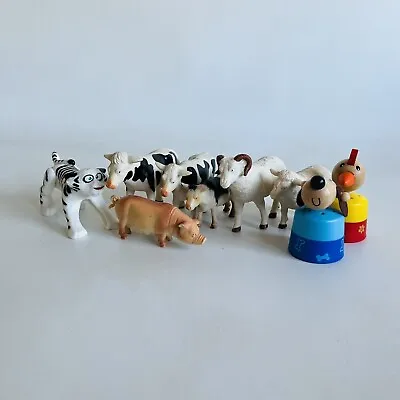 Plastic Animal Toy Bundle Farm Animals Cow Pig Sheep + Tiger Figures • £7.85