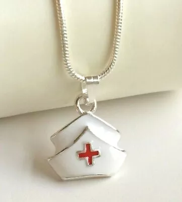 Silver Nursing Necklace 18  Cap Pendant RN LPN CNA Nurse Graduation Gift Plated • $9.99