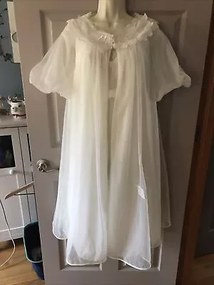 Vintage Small Nylon White Laros Gown Robe Peignoir Set 50s?? • $90
