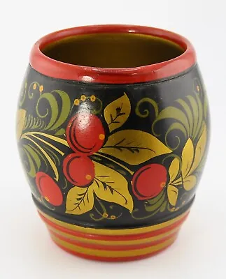 Vintage USSR Russian Khokhloma Hand Painted Wooden Cup With Original Tag Berezka • $17.97