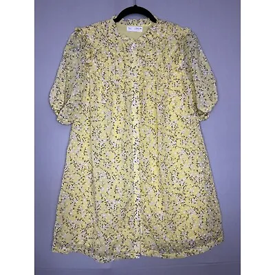 $18.99 • Buy ZARA Girls Yellow Floral Ruffle Mini Dress Short Sleeve Crew Neck Size (13-14 )