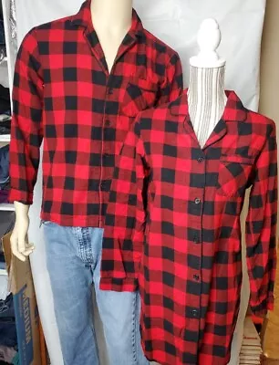 Christmas Pjs Family Set His & Hers Matching Plaid Sleep Shirts Size S Red • $16