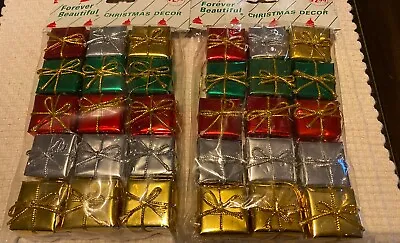 Vintage Wrapped Gifts Ornaments Foil Paper Red Green Gold Silver SMALL Christmas • $12.99