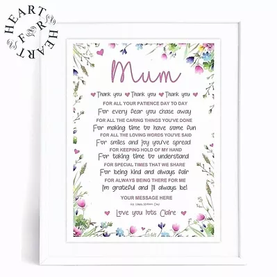 Mothers Day Gift Nanny Mum Or Your Choice Thank You Poem Framed • £3.99