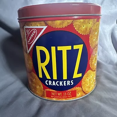 Nabisco Ritz Cracker Metal Tin Round W/ Lid 13 Oz. 1977 Nabisco Inc • $20.99