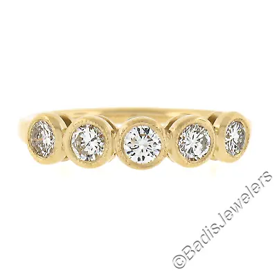 NEW 18k Gold 0.63ct Milgrain Bezel Round Diamond 5 Stone Stack Wedding Band Ring • $1358.40