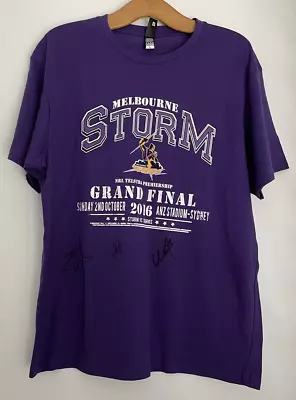 $44 • Buy SIGNED Sportage Melbourne Storm NRL Men’s Purple Grand Final T-Shirt L 2016